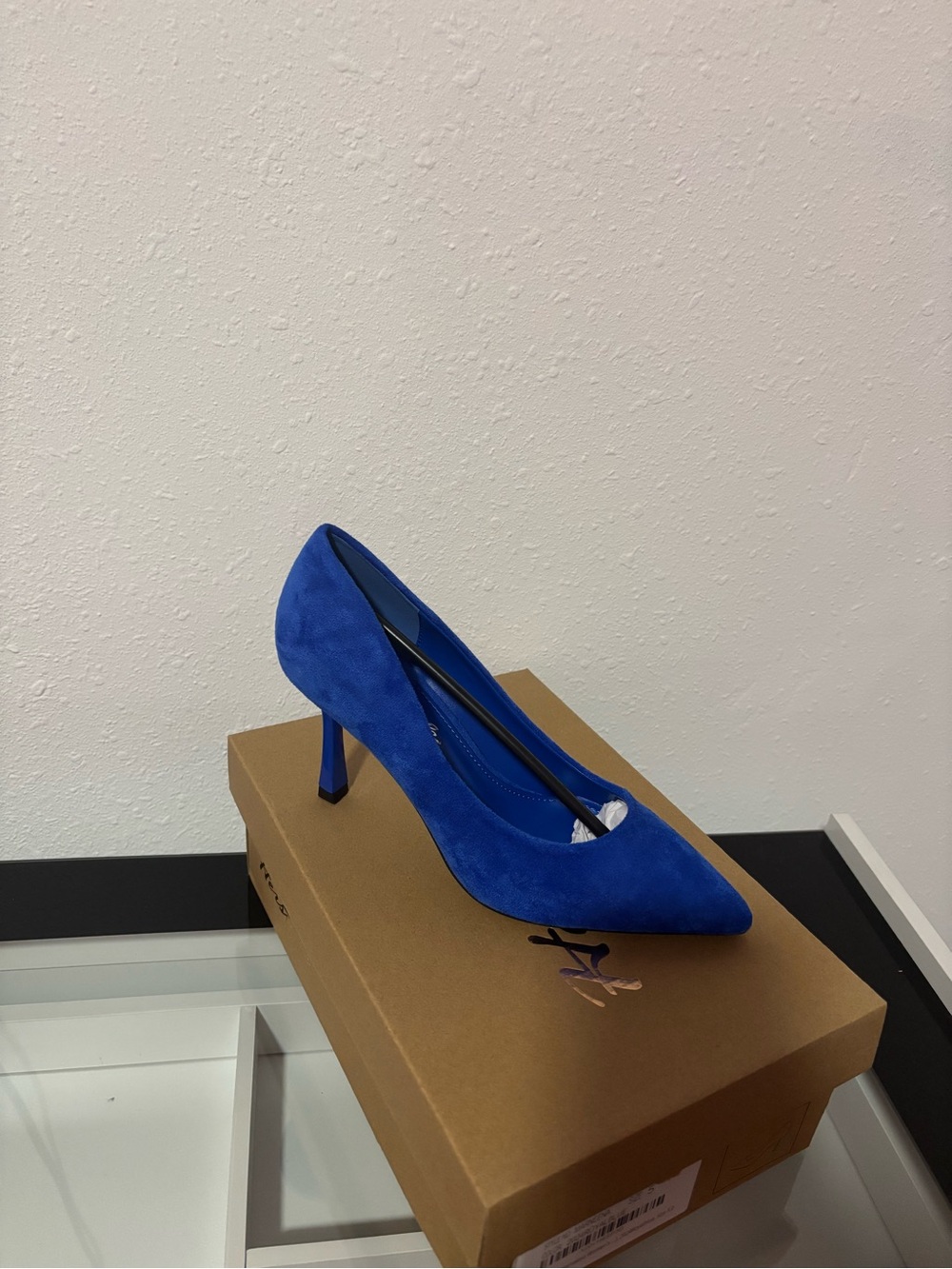 Blue Suede Pointed-Toe Stiletto Pump